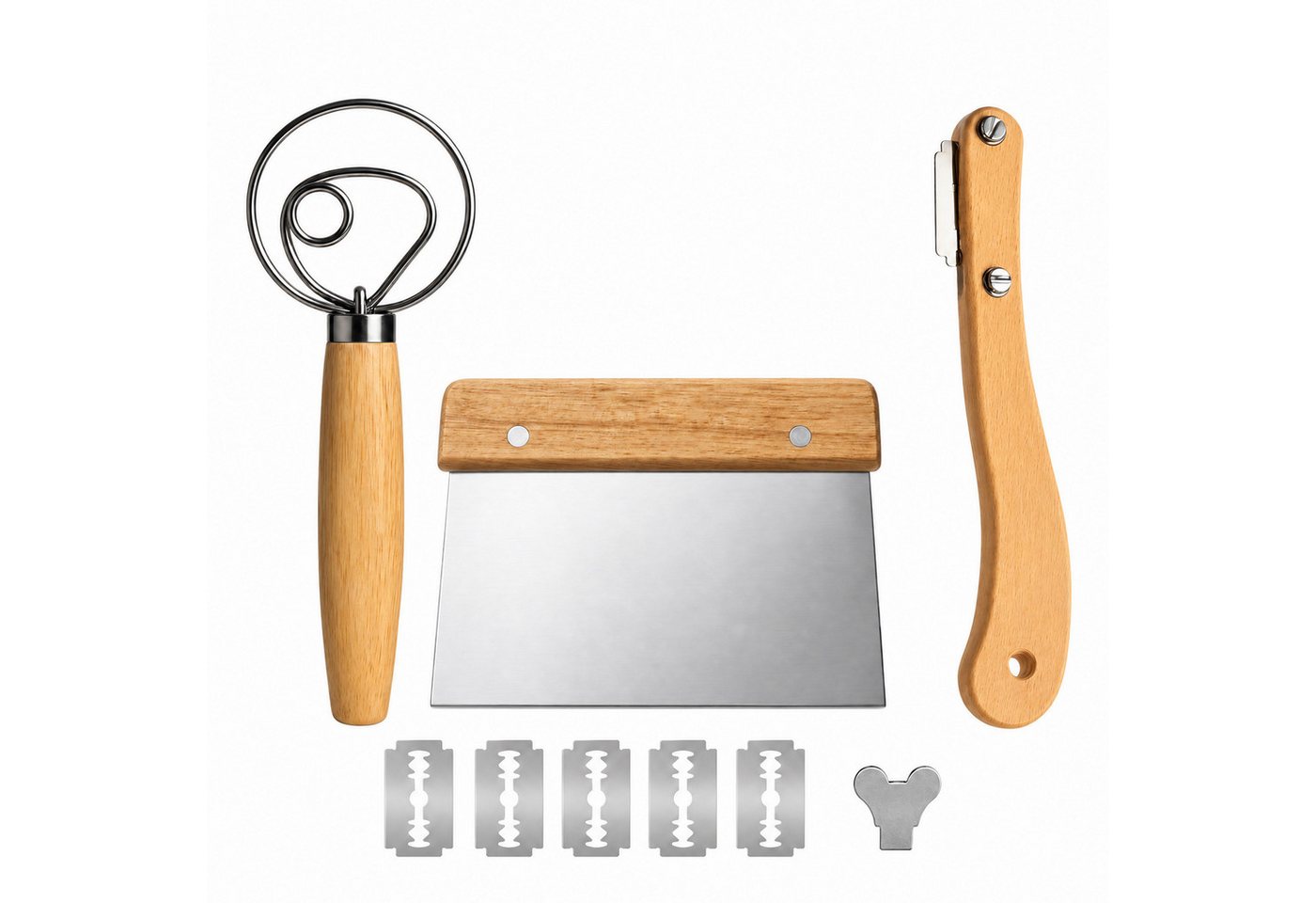 GLIESE POWER Back-Set 3-teilig – Dänischer Schneebesen, Teigschaber & Brotmesser, Naturholz-Griffe, Edelstahl, 3-teilig, leicht zu reinigen Bild 3