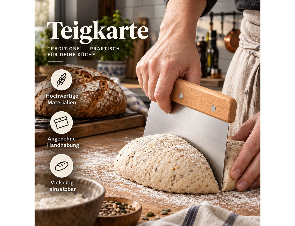 GLIESE POWER Back-Set 3-teilig – Dänischer Schneebesen, Teigschaber & Brotmesser, Naturholz-Griffe, Edelstahl, 3-teilig, leicht zu reinigen Bild 5