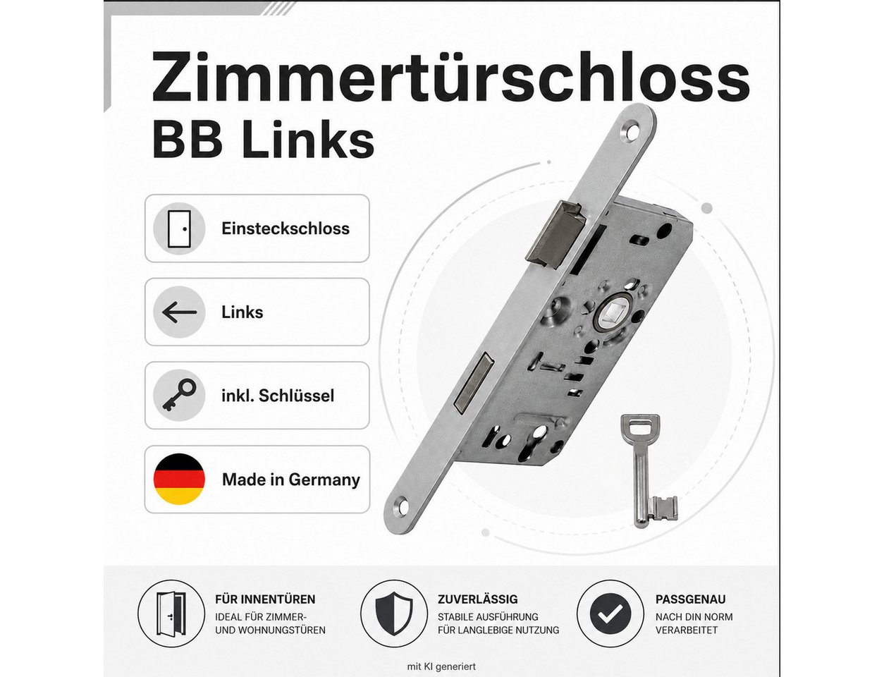 SAG Einsteckschloss 2X Zimmertürschloss BB Links Türschloss Buntbart Schloss Zimmertüren, Türschloss Buntbartschloss Buntbart Schloss Innentürschloss Bild 2