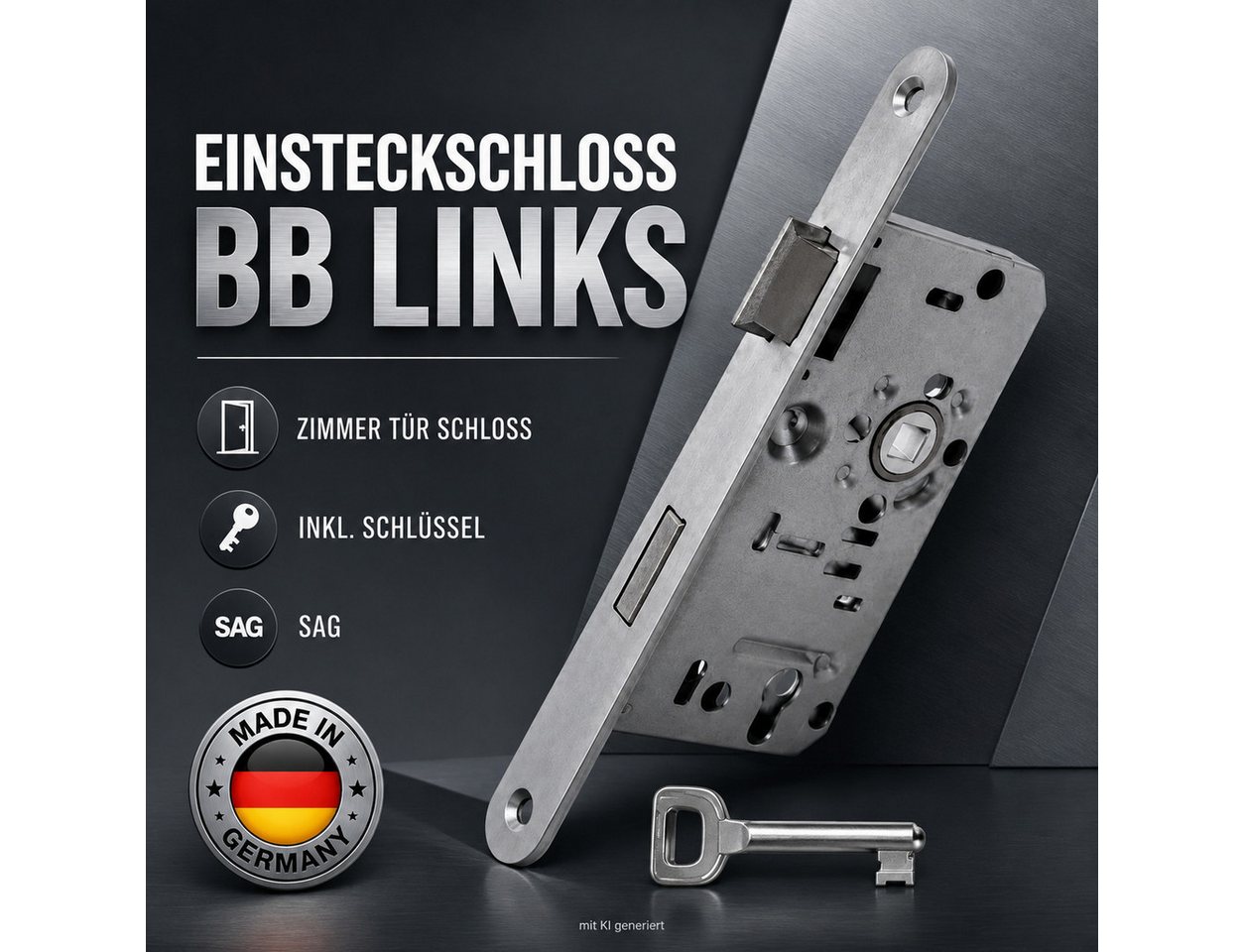 SAG Einsteckschloss 2X Zimmertürschloss BB Links Türschloss Buntbart Schloss Zimmertüren, Türschloss Buntbartschloss Buntbart Schloss Innentürschloss Bild 3