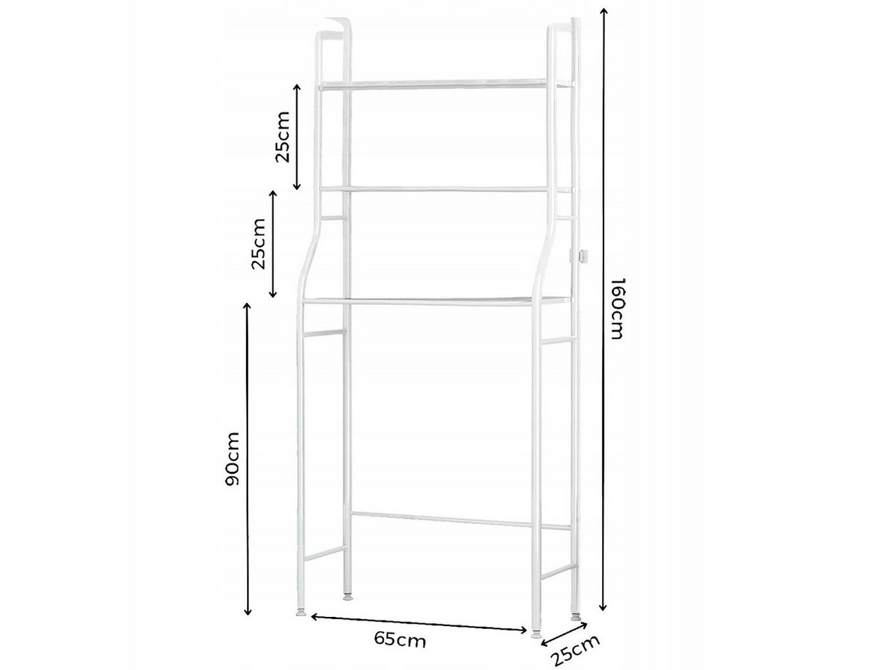 Hard-er Badregal Waschmaschinenregal mit 3 Metallablagen 65 cm Weiß, platzsparend, verstellbar und wasserbeständig