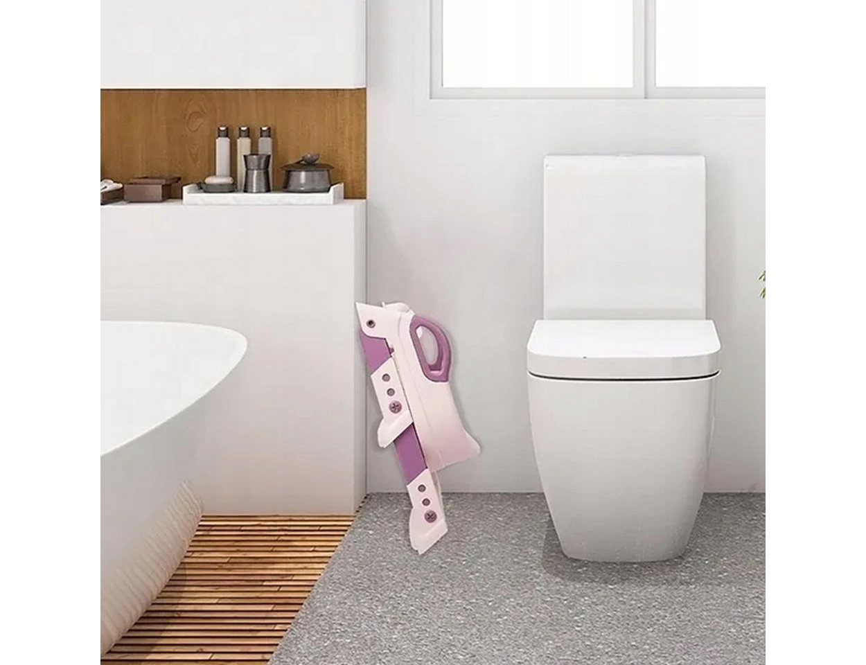 Hard-er Baby-Toilettensitz Kinder-WC-Sitz Rosa mit Stufenleiter klappbar für 1–5 Jahre, 59 cm, mit Rückenstütze und rutschhemmenden Stufen für sicheren Halt Bild 3