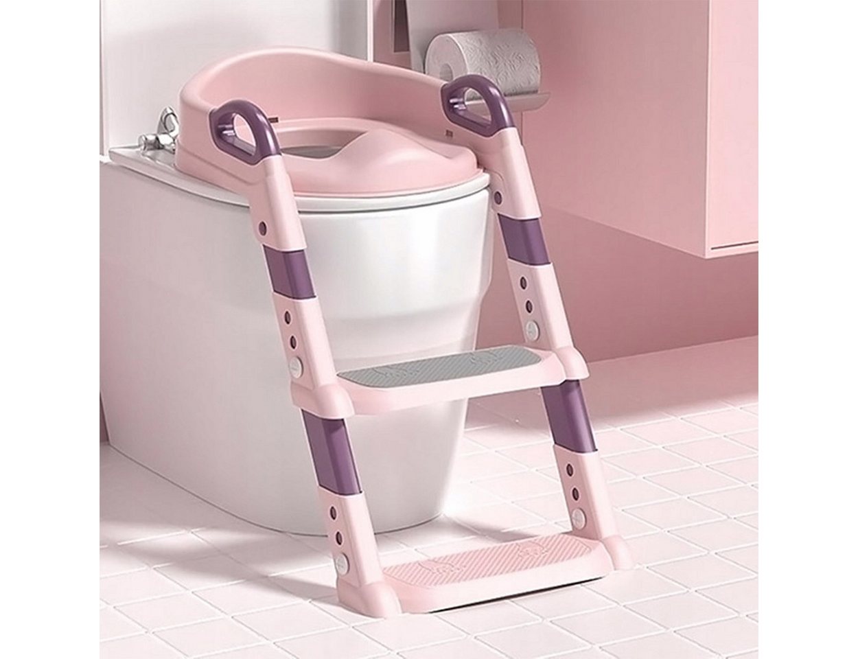 Hard-er Baby-Toilettensitz Kinder-WC-Sitz Rosa mit Stufenleiter klappbar für 1–5 Jahre, 59 cm, mit Rückenstütze und rutschhemmenden Stufen für sicheren Halt Bild 5