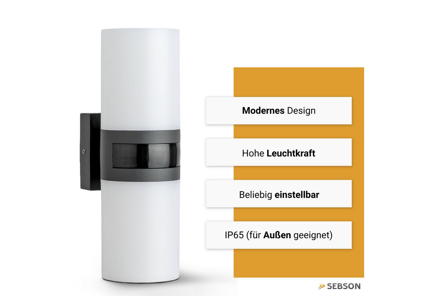 SEBSON Außen-Wandleuchte LED Außenleuchte Bewegungsmelder 12m/180° IP65, 20W 2200lm kaltweiß, Kaltweiß, Bewegungsmelder programmierbar Bild 3
