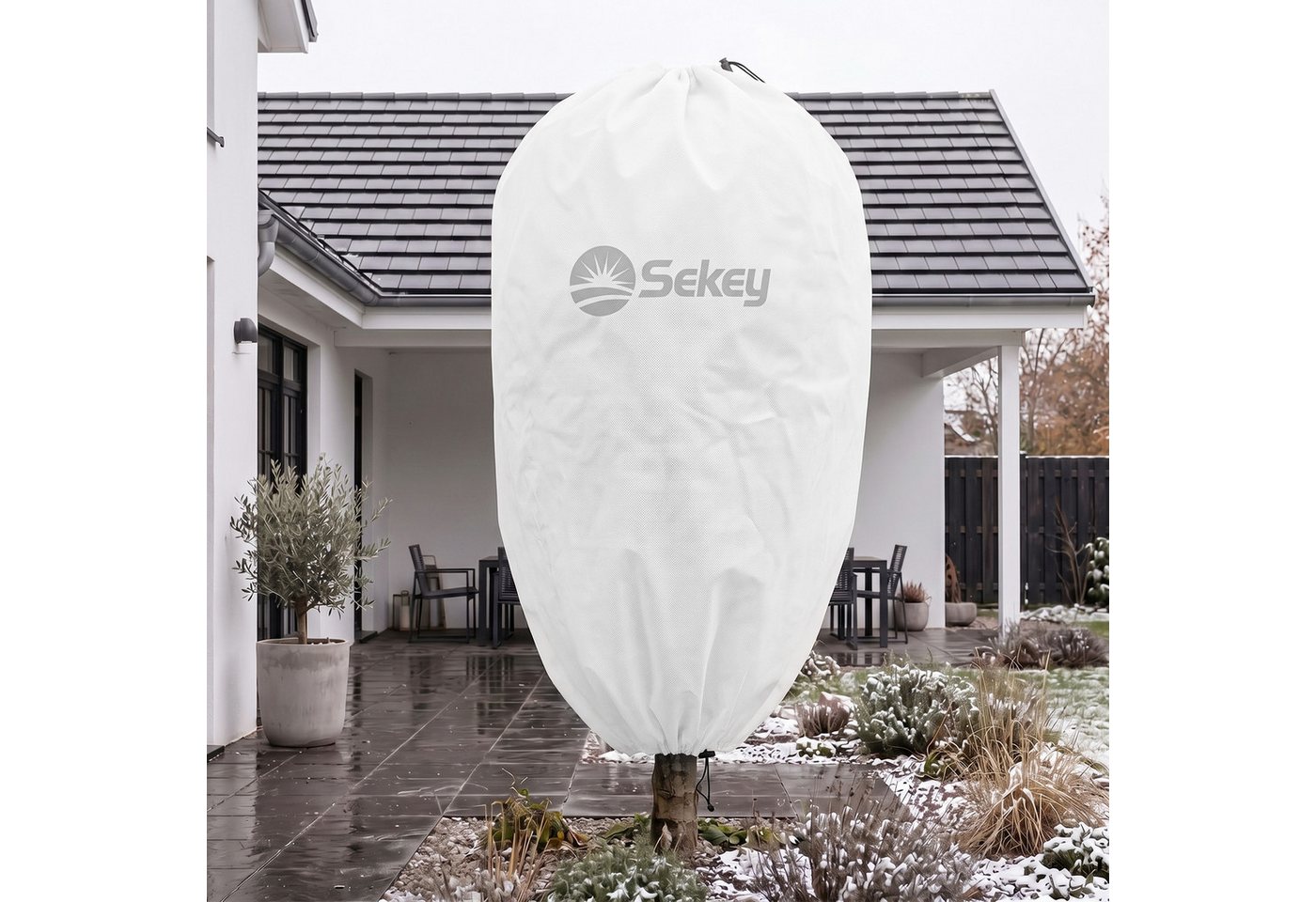 Sekey Winterschutzhaube Winterschutz für Pflanzen Frostschutz Haube mit 2 Zugbändern (3-St), Weiß, 80x100cm Vlieshülle, Pflanzenabdeckung mit doppeltem Zugband