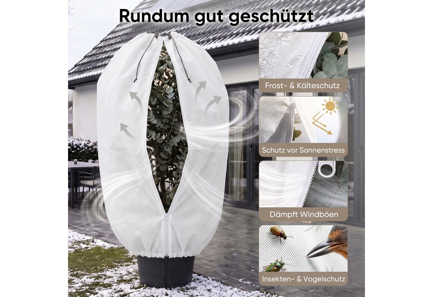 Sekey Winterschutzhaube Winterschutz für Pflanzen Frostschutz Haube mit 2 Zugbändern (3-St), Weiß, 80x100cm Vlieshülle, Pflanzenabdeckung mit doppeltem Zugband Bild 2