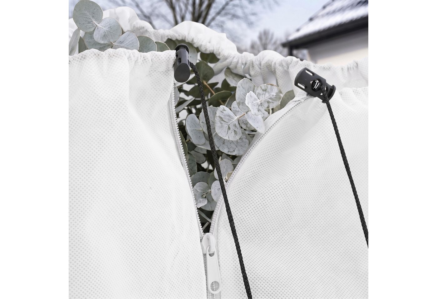 Sekey Winterschutzhaube Winterschutz für Pflanzen Frostschutz Haube mit 2 Zugbändern (3-St), Weiß, 80x100cm Vlieshülle, Pflanzenabdeckung mit doppeltem Zugband Bild 5