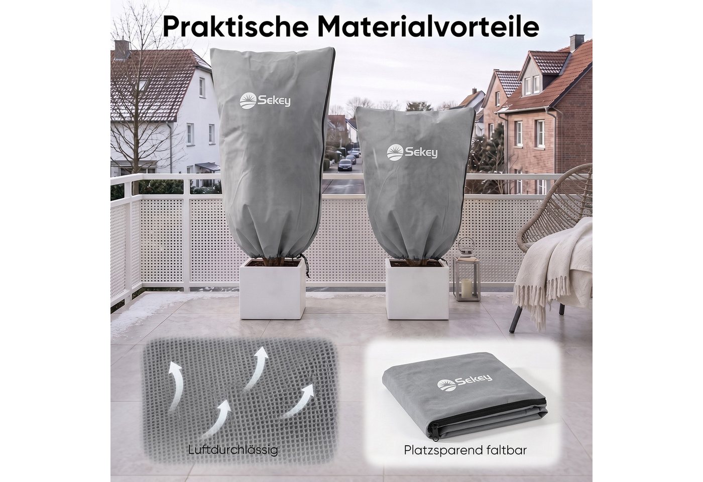 Sekey Winterschutzhaube Winterschutz Frostschutz für Kübelpflanzen mit Reißverschluss Zugband (1-St), 60 x 80cm, Für Kübelpflanzen und Sträucher – Garten, Balkon & Terrasse