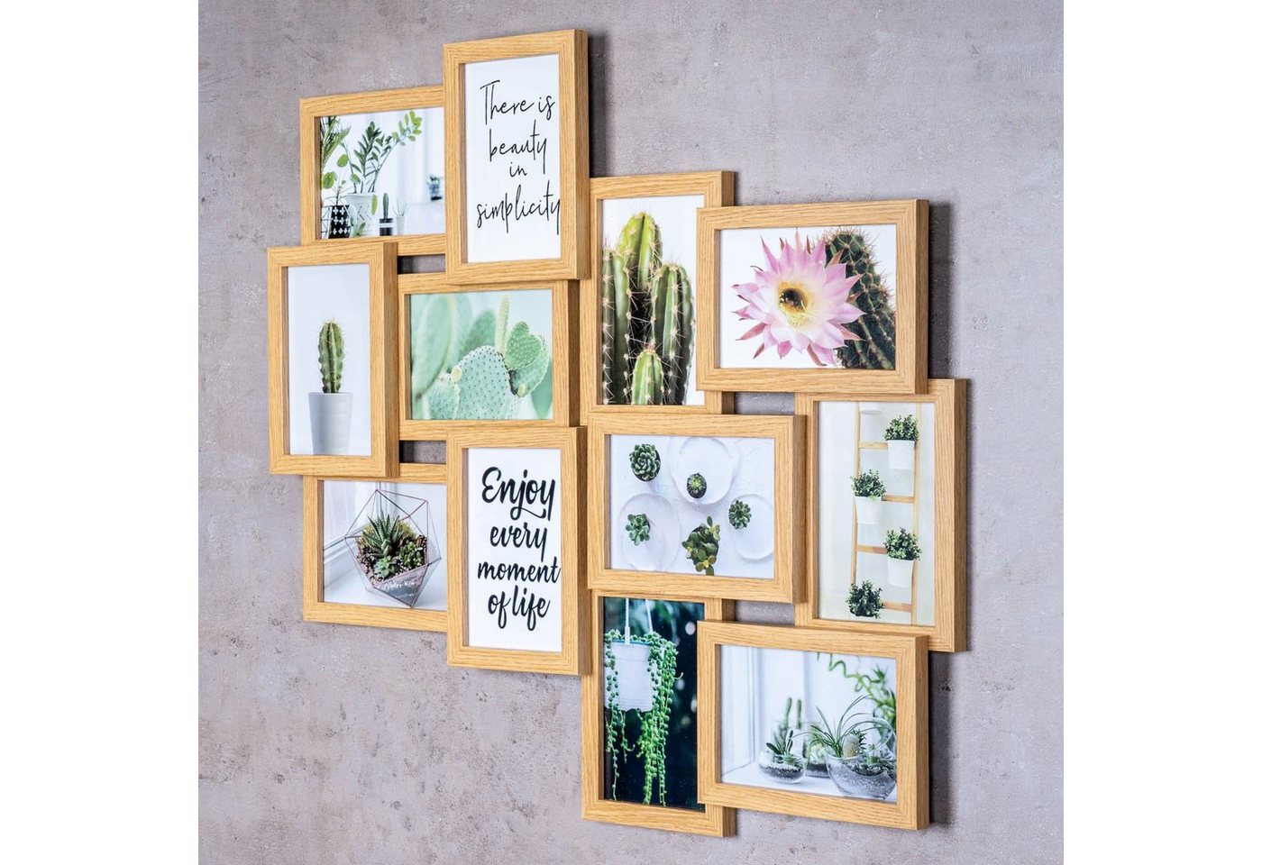 Levandeo® Bilderrahmen Collage, Bilderrahmen 58x55cm Collage 12 Fotos 10x15 Eiche MDF Holz Galerie Bild 3