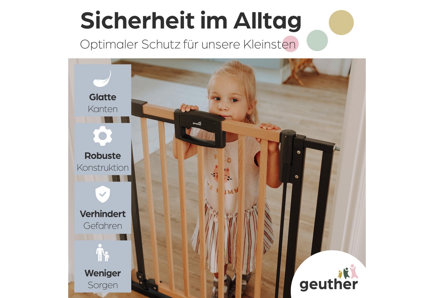 Geuther Türschutzgitter Easylock Wood Plus, Auch als Treppenschutzgitter verwendbar