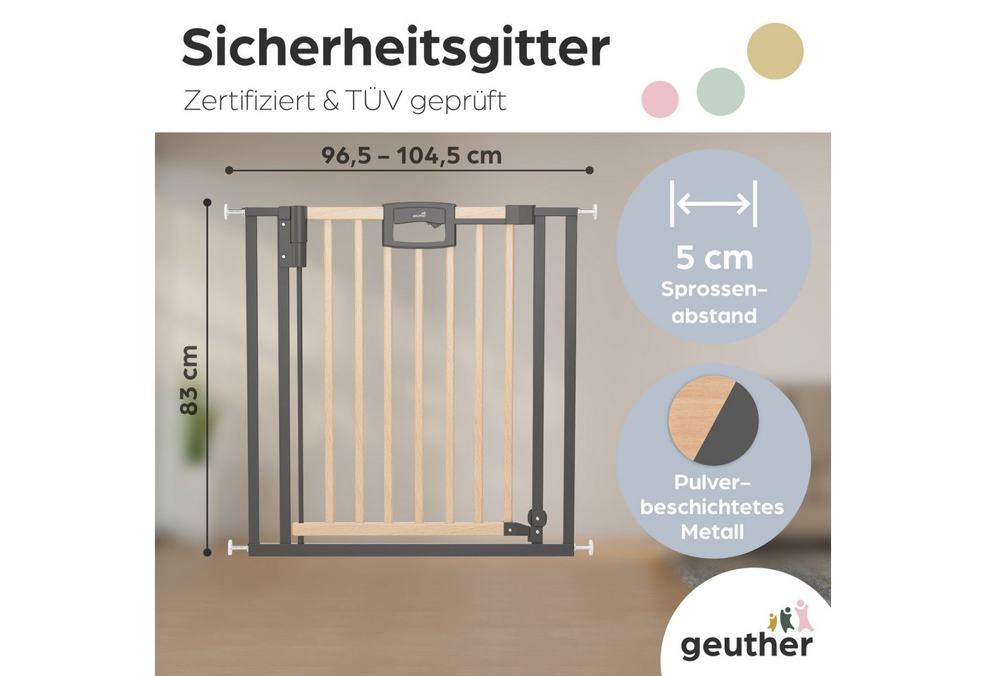 Geuther Türschutzgitter Easylock Wood Plus, Auch als Treppenschutzgitter verwendbar Bild 2