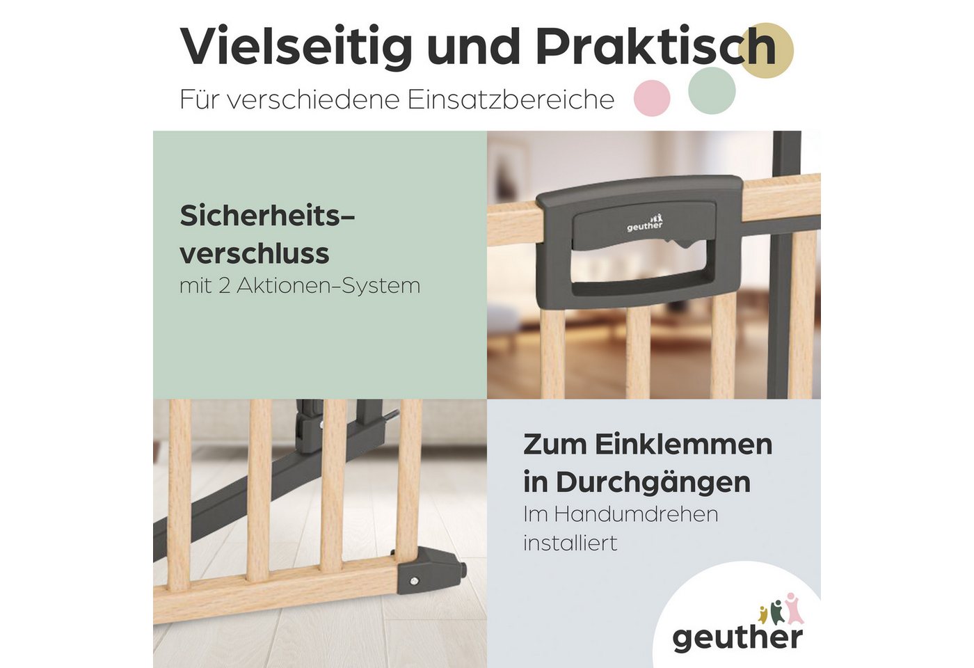 Geuther Türschutzgitter Easylock Wood Plus, Auch als Treppenschutzgitter verwendbar Bild 4