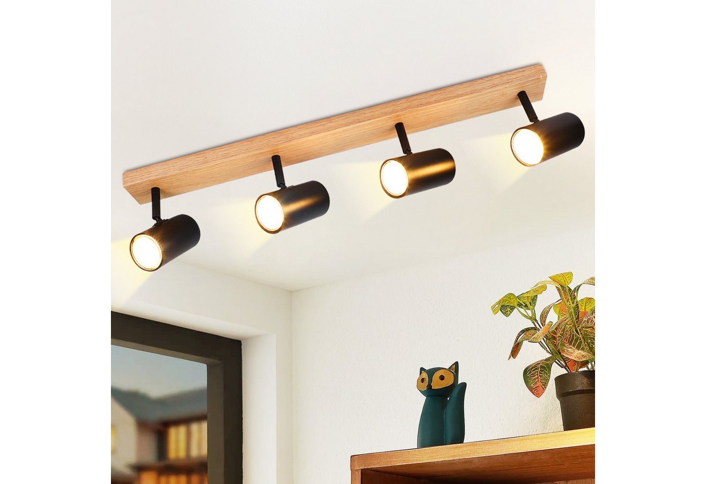 Nettlife Deckenstrahler Holz Vintage 4/5-Flammig Schwarz/Weiß,GU10,Deckenlampe, Schwenkbar 350°, LED wechselbar, Deckenleuchte für Wohnzimmer Schlafzimmer Esstisch Küche Kindzimmer Bild 2