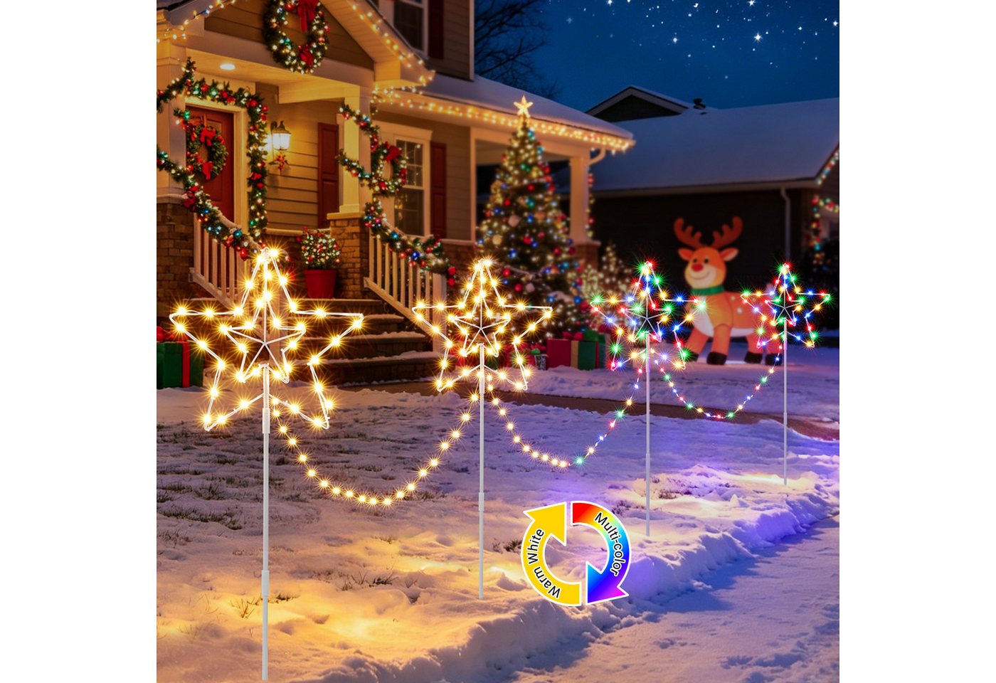 Quntis Lichterkette Weihnachtsdeko LED Sternlichter 4er Set mit Erdspieß und Timerfunktion, Timer & Speicher, Gartenleuchten zur Außen Weihnachtsdekoration Bild 3