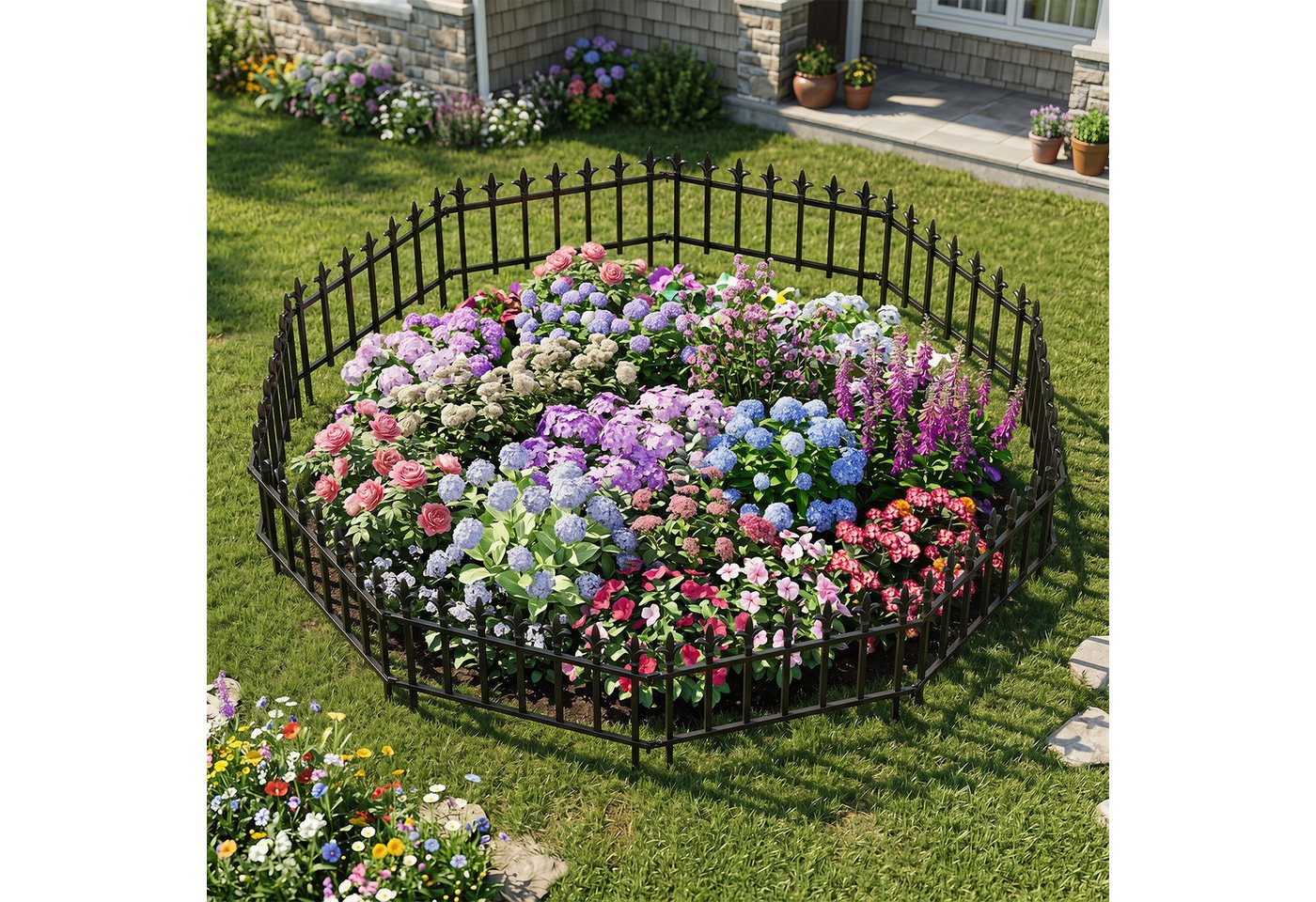 COSTWAY Gartenzaun, 10 Stück Metall Steckzaun mit Fleur-de-Lis, 56 x 44 cm Bild 2
