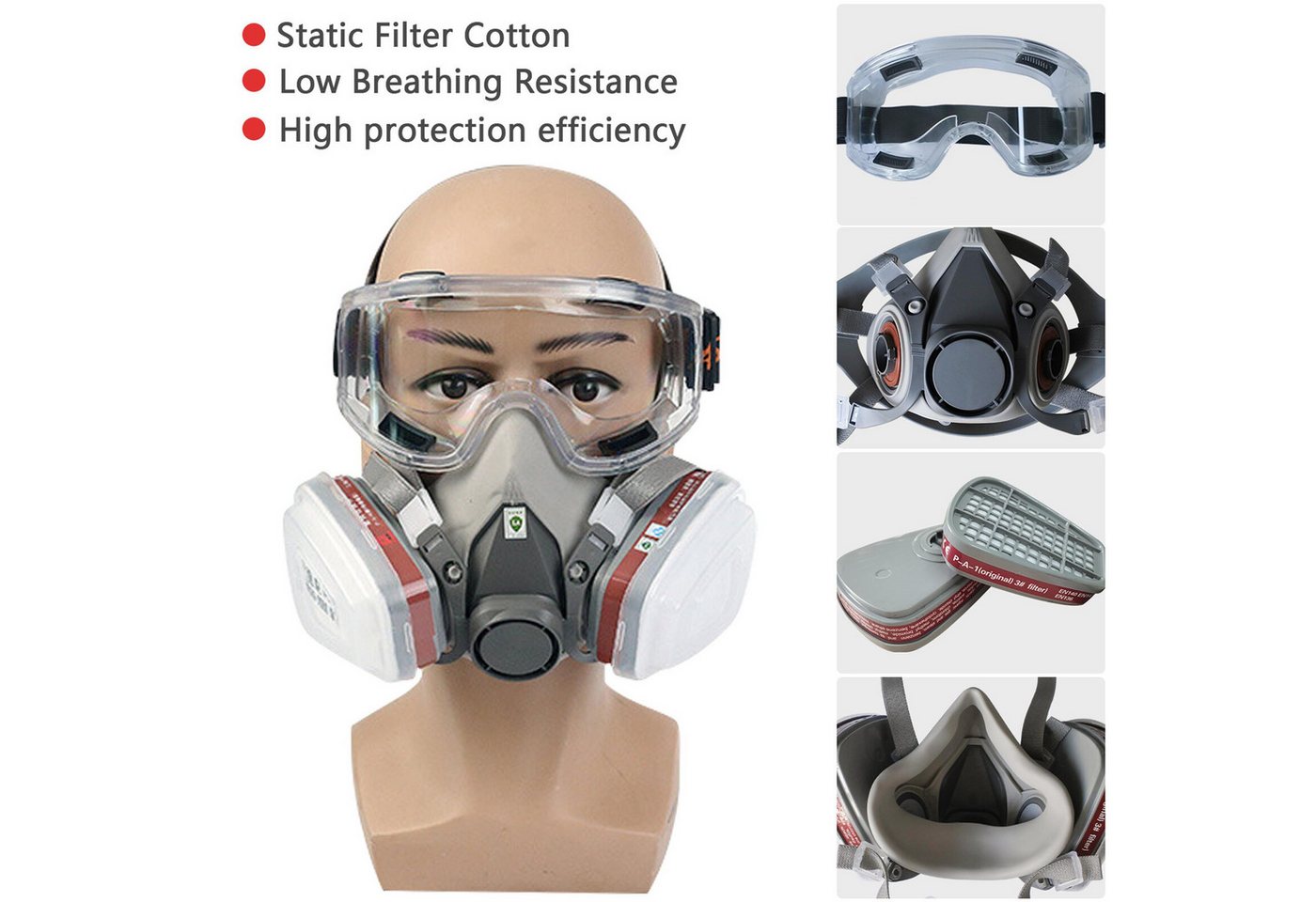 Luckice Atemschutz-Vollmaske Atemschutz Halbmaske 6200, 16-in-1, mit Filtern & Schutzbrille, für Lackieren & Chemie, wiederverwendbar Bild 2