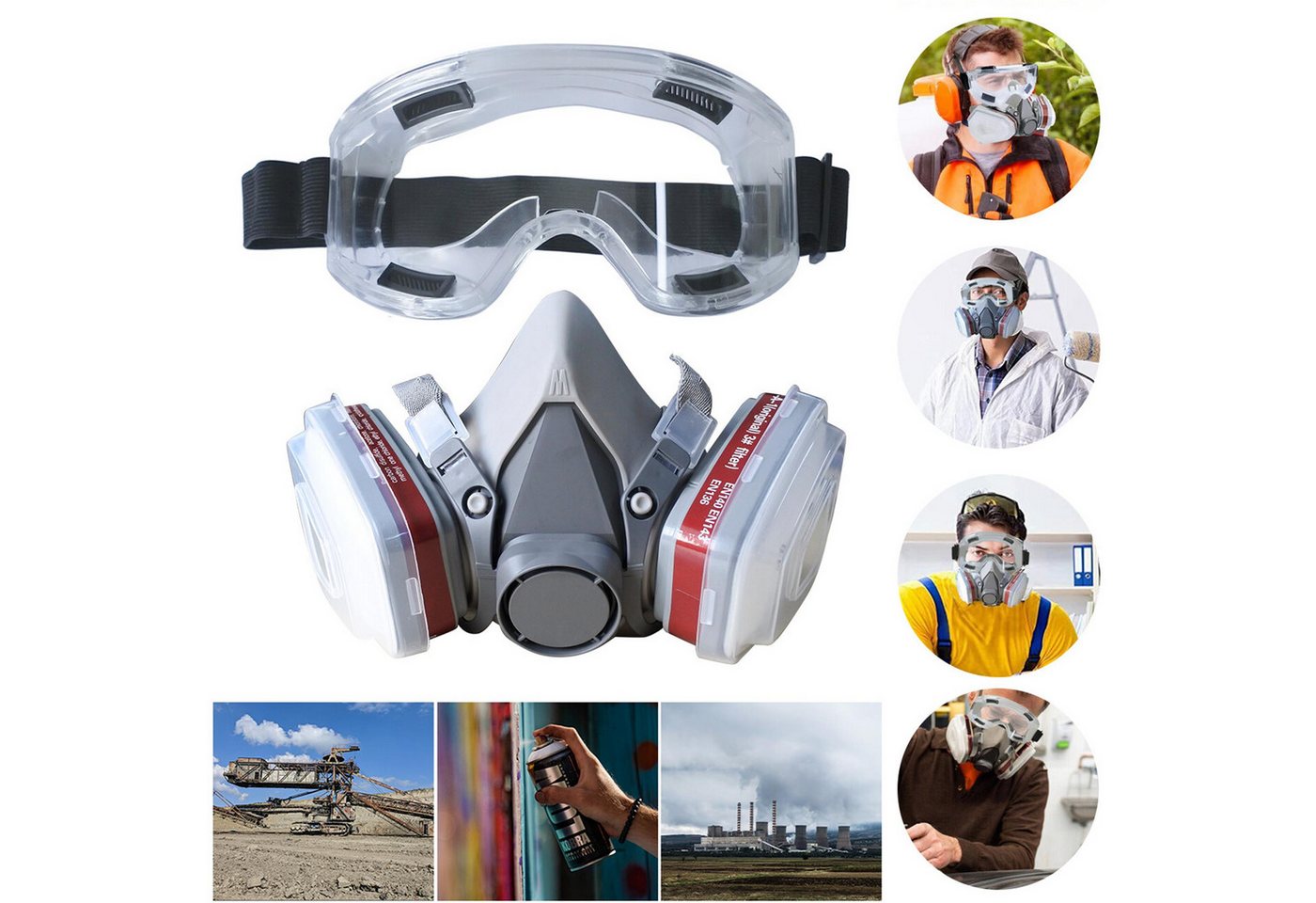 Luckice Atemschutz-Vollmaske Atemschutz Halbmaske 6200, 16-in-1, mit Filtern & Schutzbrille, für Lackieren & Chemie, wiederverwendbar Bild 5