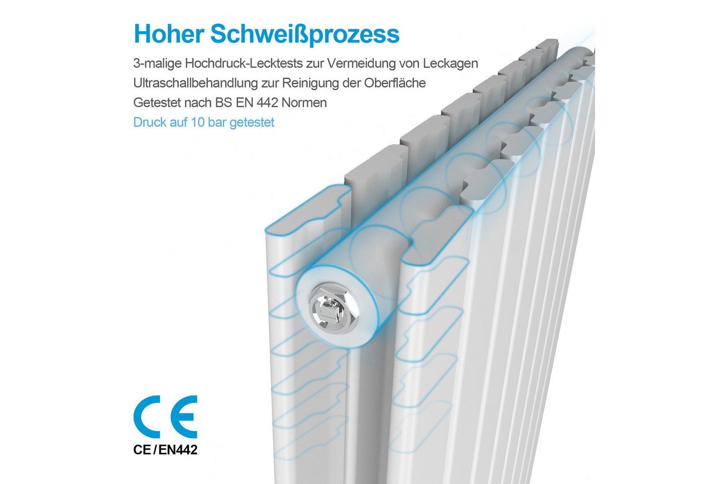Heilmetz Heizkörper Heizkörper vertikal, doppellagig, Flachheizkörper, Warmwasser, Weiß, 53 × 180 cm, 1949 W, Orientierungswert für Räume bis ca. 19 m² Bild 5