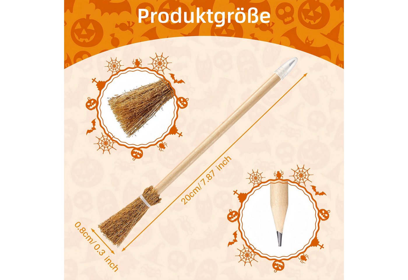 FOUORTUNATE-BEE Bleistift 20 Halloween Hexenbesen Bleistifte aus Holz als Partygeschenk, (20-tlg), 20er Set Hexenbesen Bleistifte für Halloween & Hexenparty