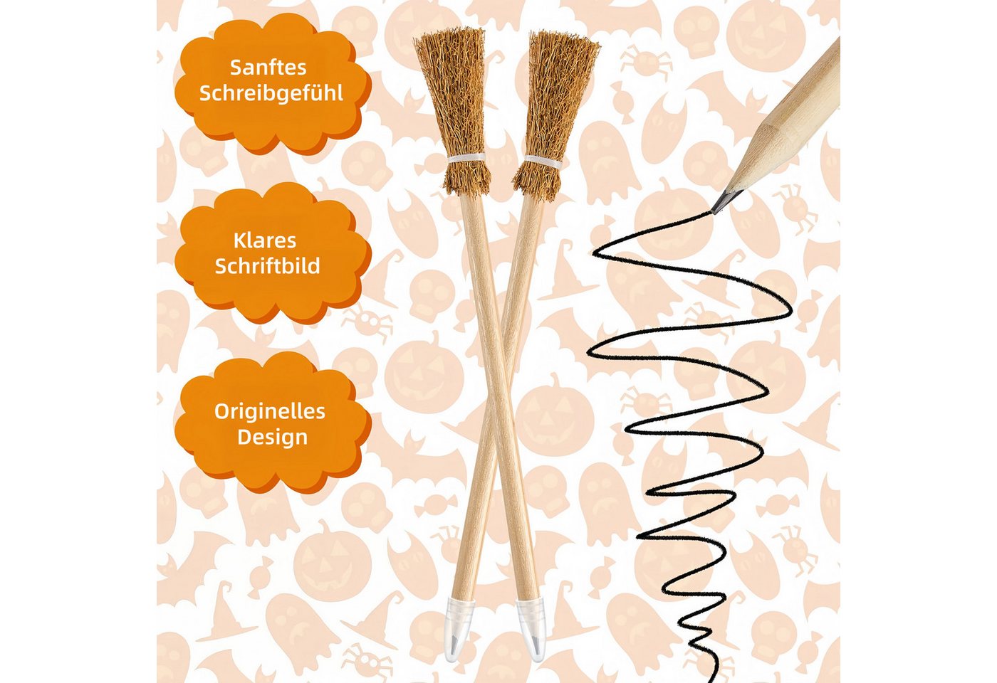 FOUORTUNATE-BEE Bleistift 20 Halloween Hexenbesen Bleistifte aus Holz als Partygeschenk, (20-tlg), 20er Set Hexenbesen Bleistifte für Halloween & Hexenparty Bild 2