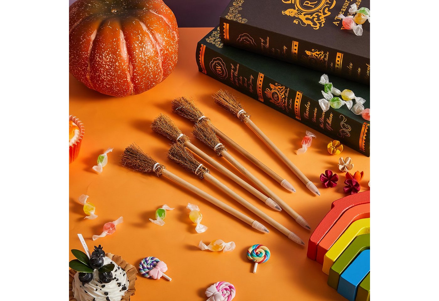 FOUORTUNATE-BEE Bleistift 20 Halloween Hexenbesen Bleistifte aus Holz als Partygeschenk, (20-tlg), 20er Set Hexenbesen Bleistifte für Halloween & Hexenparty Bild 4