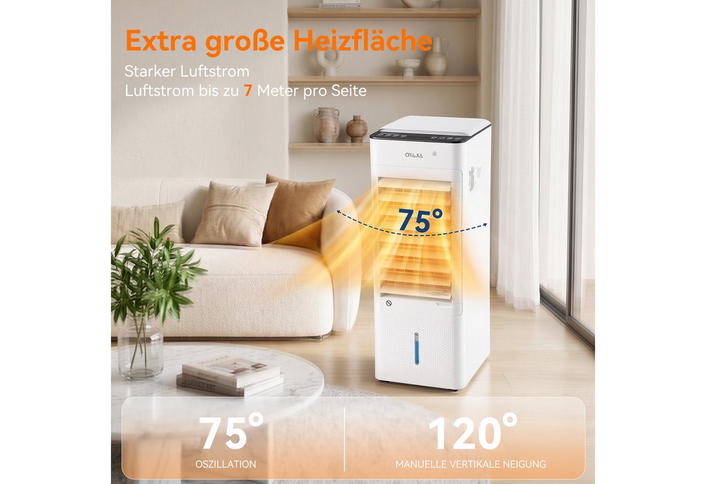 oyajia Heizlüfter 2-in-1 Heizgerät & Luftkühler, 1000W/2000W 2 Heizstufen,ECO Thermostat, 12H Timer, 3 Geschwindigkeiten, Swing, Schlafmodus, für Zuhause & Büro Bild 2