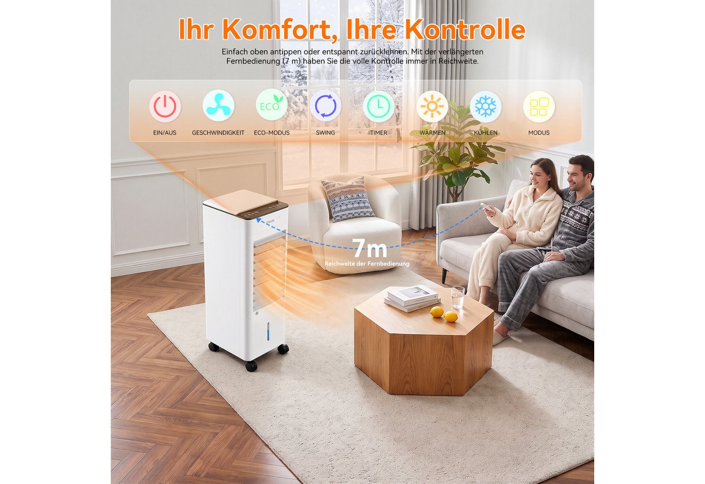 oyajia Heizlüfter 2-in-1 Heizgerät & Luftkühler, 1000W/2000W 2 Heizstufen,ECO Thermostat, 12H Timer, 3 Geschwindigkeiten, Swing, Schlafmodus, für Zuhause & Büro Bild 5