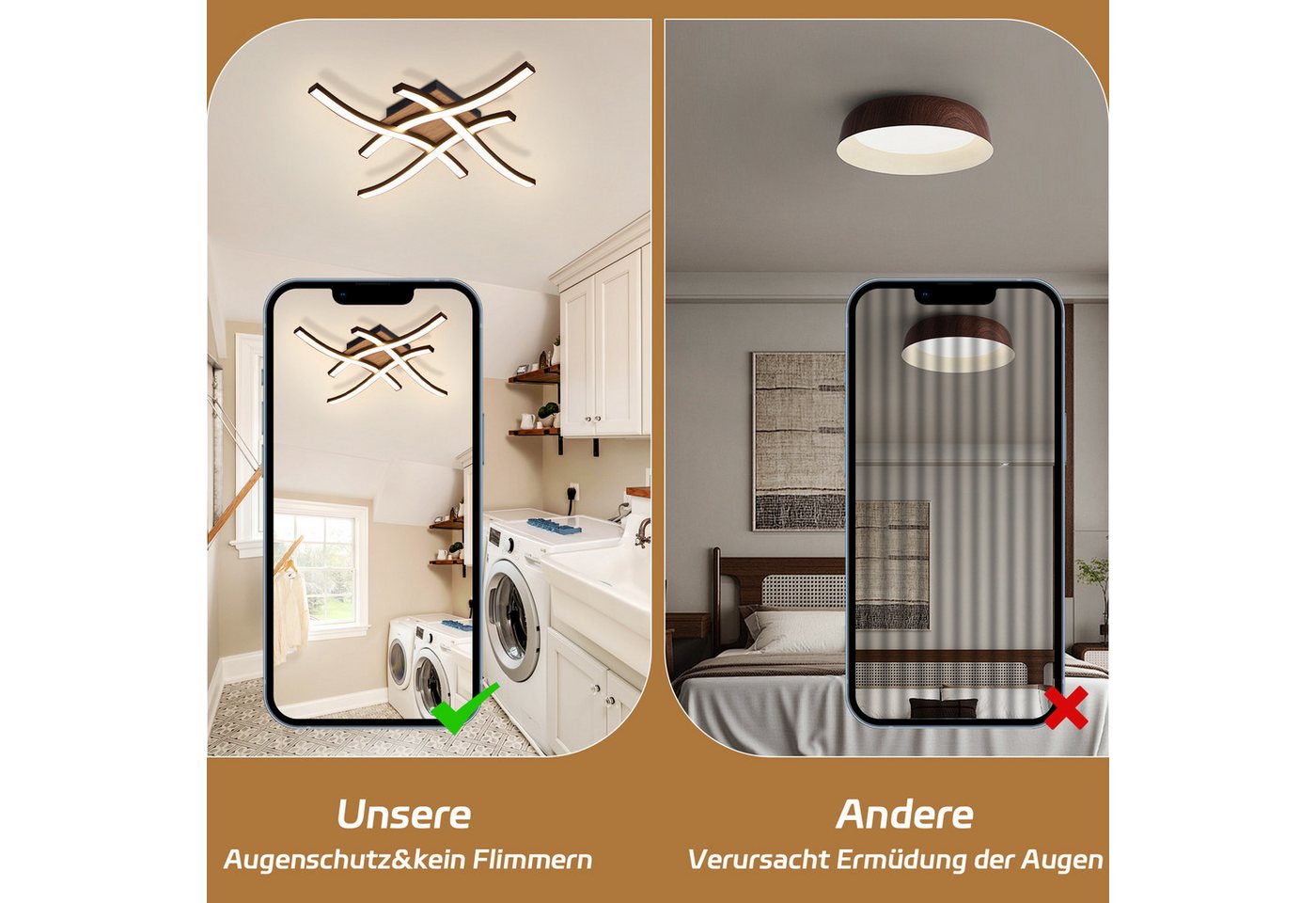 Nettlife LED Deckenleuchte Schlafzimmer Holz Schwarz Küche 12/24 W Warmweiß Modern Metall, LED fest integriert, Warmweiß, 3000K Küchenlampe für Flur Büro Esszimmer Wohnzimmer Schlafzimmer