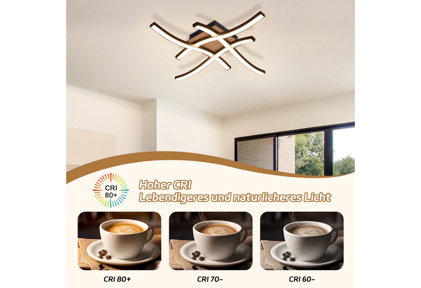 Nettlife LED Deckenleuchte Schlafzimmer Holz Schwarz Küche 12/24 W Warmweiß Modern Metall, LED fest integriert, Warmweiß, 3000K Küchenlampe für Flur Büro Esszimmer Wohnzimmer Schlafzimmer Bild 2