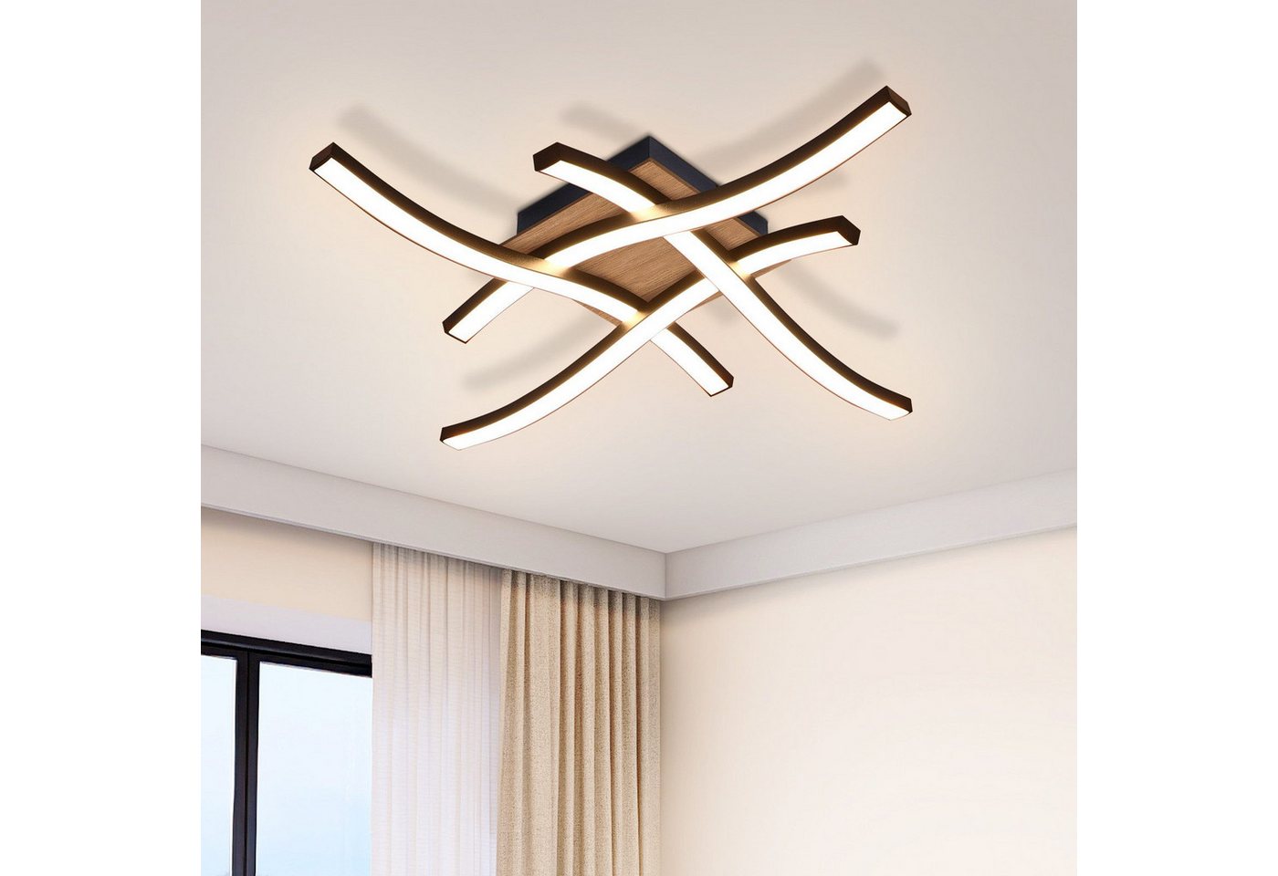 Nettlife LED Deckenleuchte Schlafzimmer Holz Schwarz Küche 12/24 W Warmweiß Modern Metall, LED fest integriert, Warmweiß, 3000K Küchenlampe für Flur Büro Esszimmer Wohnzimmer Schlafzimmer Bild 4
