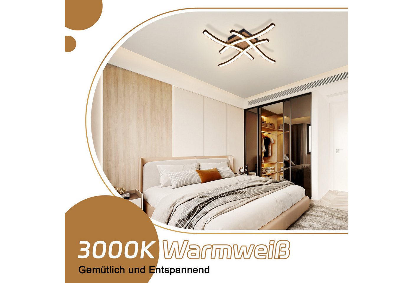 Nettlife LED Deckenleuchte Schlafzimmer Holz Schwarz Küche 12/24 W Warmweiß Modern Metall, LED fest integriert, Warmweiß, 3000K Küchenlampe für Flur Büro Esszimmer Wohnzimmer Schlafzimmer Bild 5