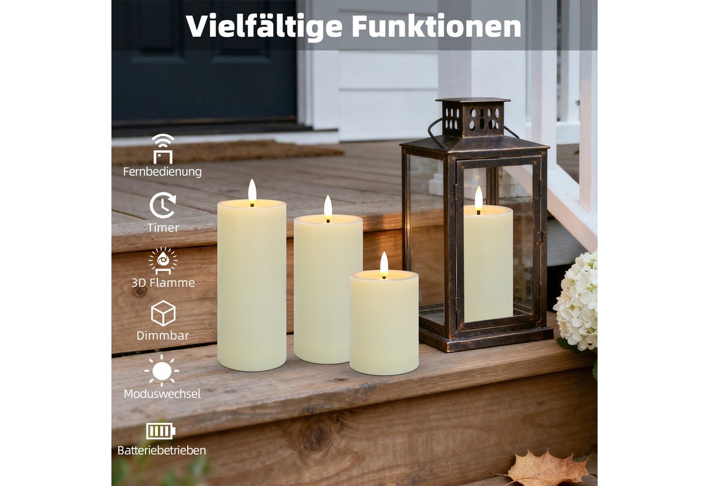OZAVO LED-Kerze 4er set Flammenlose LED kerzen mit Fernbedienung und timer, für Party, Zimmer, Halloween, Weihnachtsdeko Bild 2