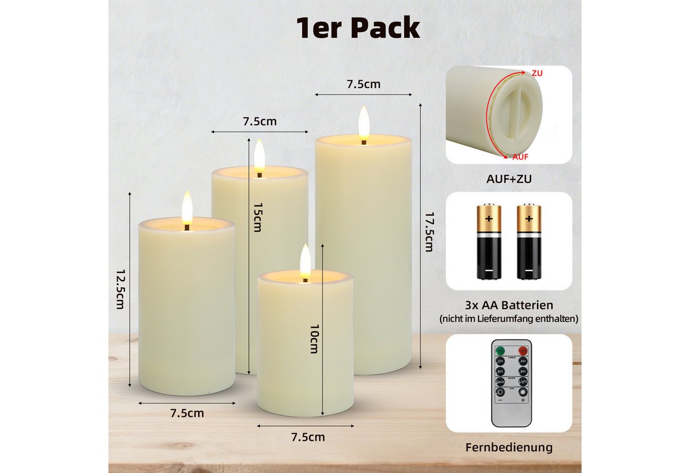 OZAVO LED-Kerze 4er set Flammenlose LED kerzen mit Fernbedienung und timer, für Party, Zimmer, Halloween, Weihnachtsdeko Bild 3