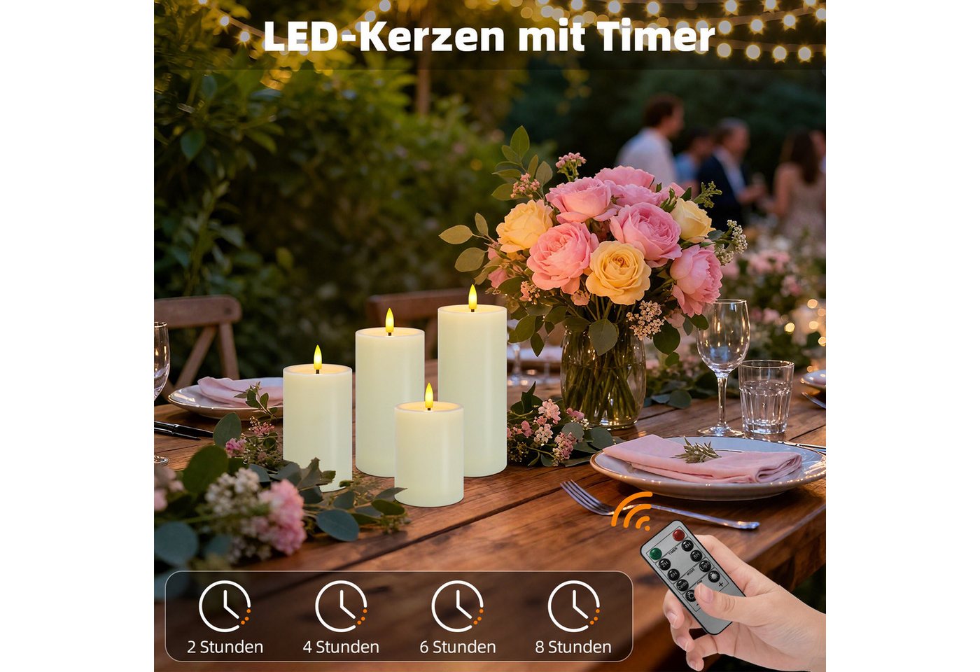 OZAVO LED-Kerze 4er set Flammenlose LED kerzen mit Fernbedienung und timer, für Party, Zimmer, Halloween, Weihnachtsdeko Bild 4