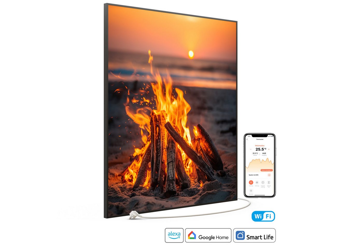 STEINFELD Heizsysteme Infrarotheizung Bild 1200W, 114x100cm, Made in Germany, 7 Jahre Garantie, mit Thermostat, Schwarz Bild 2