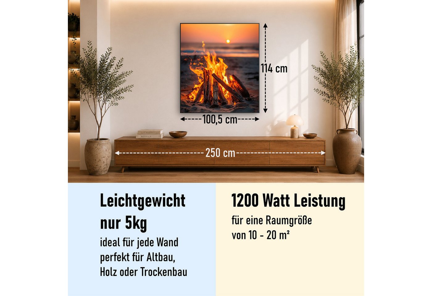 STEINFELD Heizsysteme Infrarotheizung Bild 1200W, 114x100cm, Made in Germany, 7 Jahre Garantie, mit Thermostat, Schwarz Bild 4