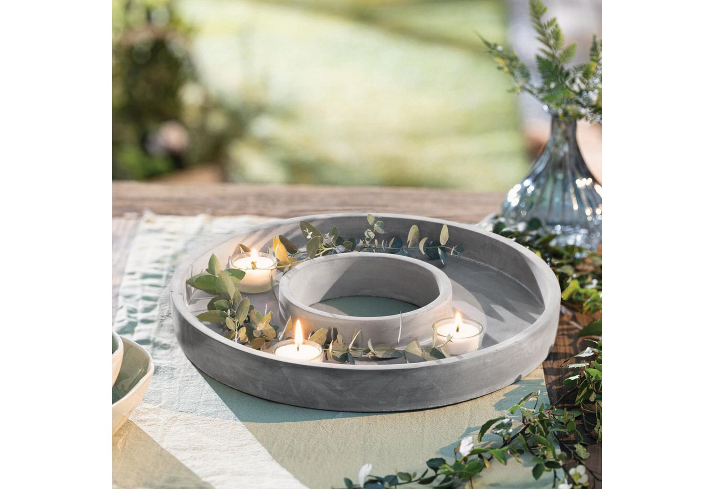 Dekoleidenschaft Dekokranz Dekoring "Grey" Zement, Beton Optik weiß Ø 35 cm, Betonring, Dekokranz, Tischkranz zum Dekorieren, Kerzentablett Bild 4