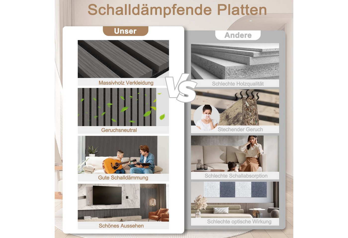 FIVMEN 3D Wandpaneel Akustikpaneele Holz Wand Holzpaneele Lamellenverkleidung, (8-tlg) aus Holzfunier und Filz 60x60cm/120x60cm Bild 3