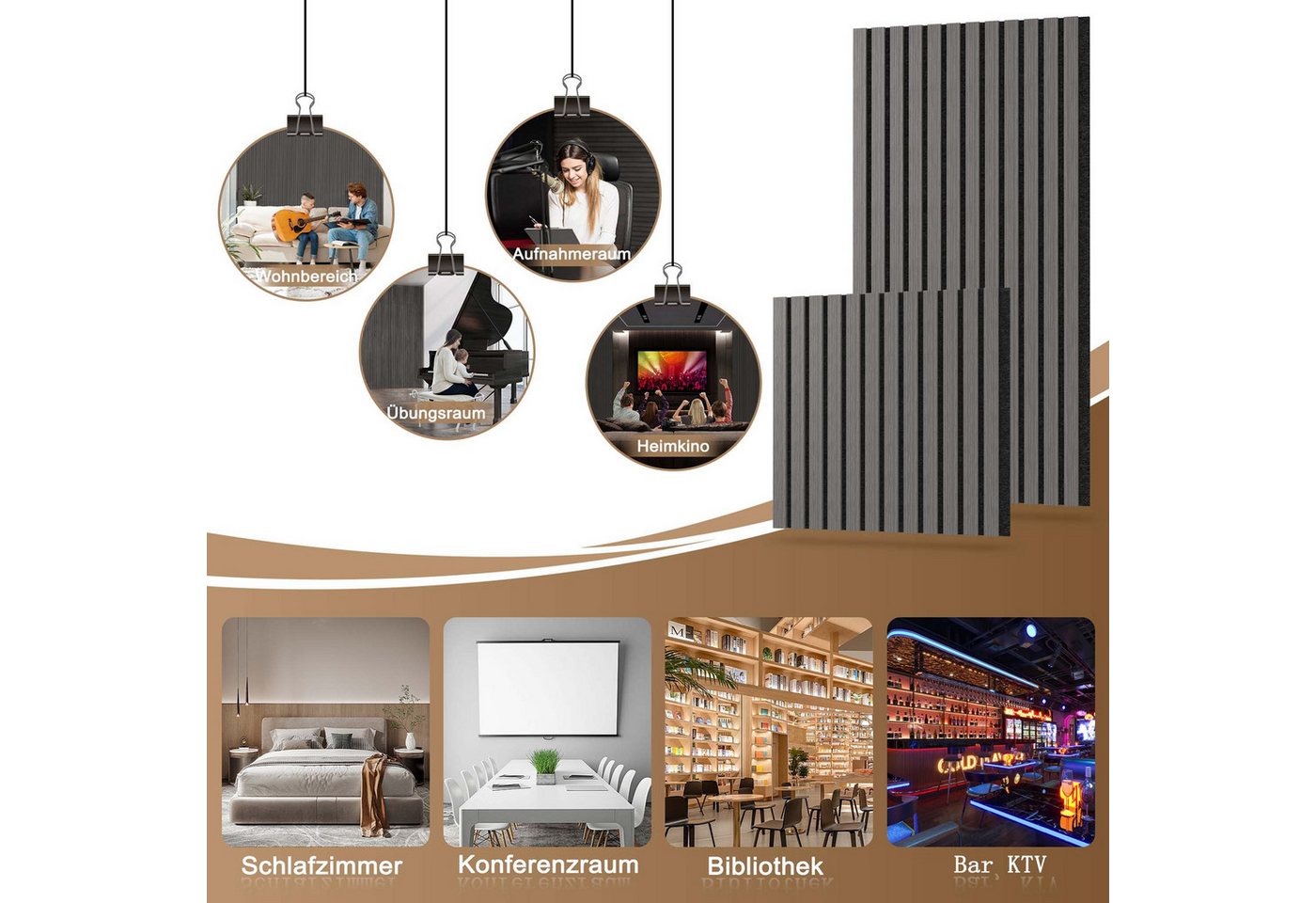 FIVMEN 3D Wandpaneel Akustikpaneele Holz Wand Holzpaneele Lamellenverkleidung, (8-tlg) aus Holzfunier und Filz 60x60cm/120x60cm Bild 5