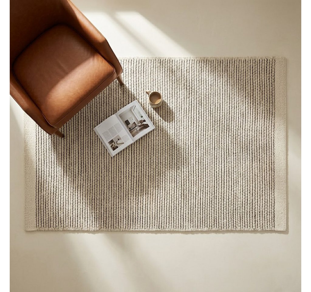 Elegant Floors Teppich Kelim Creme-Schwarz, rechteckig, Höhe: 9 mm, Wolle, Rechteckig, Höhe: 9 mm, Weiche Haptik, pflegeleicht und für Fußbodenheizung geeignet