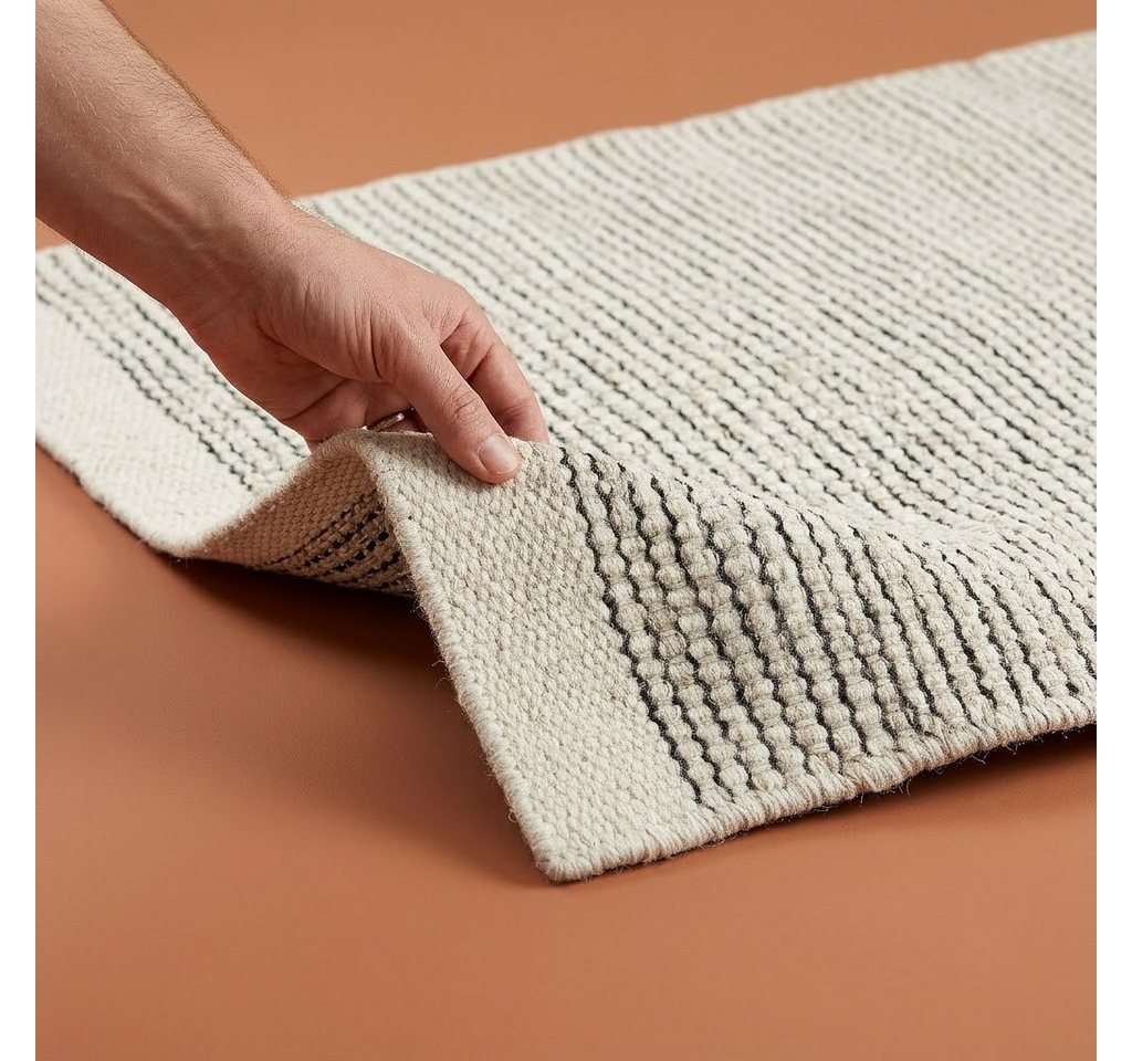 Elegant Floors Teppich Kelim Creme-Schwarz, rechteckig, Höhe: 9 mm, Wolle, Rechteckig, Höhe: 9 mm, Weiche Haptik, pflegeleicht und für Fußbodenheizung geeignet Bild 4