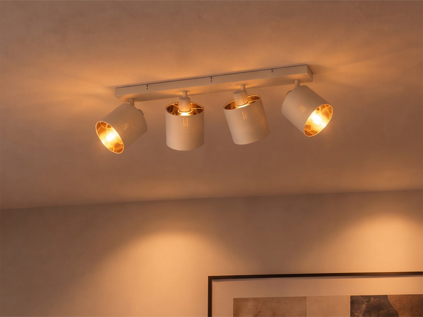 Reality Leuchten LED Deckenstrahler mit Stoffschirm & E14 LEDs, Breite 70cm, dimmbar, LED wechselbar, Warmweiß, Innen Deckenleuchte 4-flammig, Strahler schwenkbar Bild 2