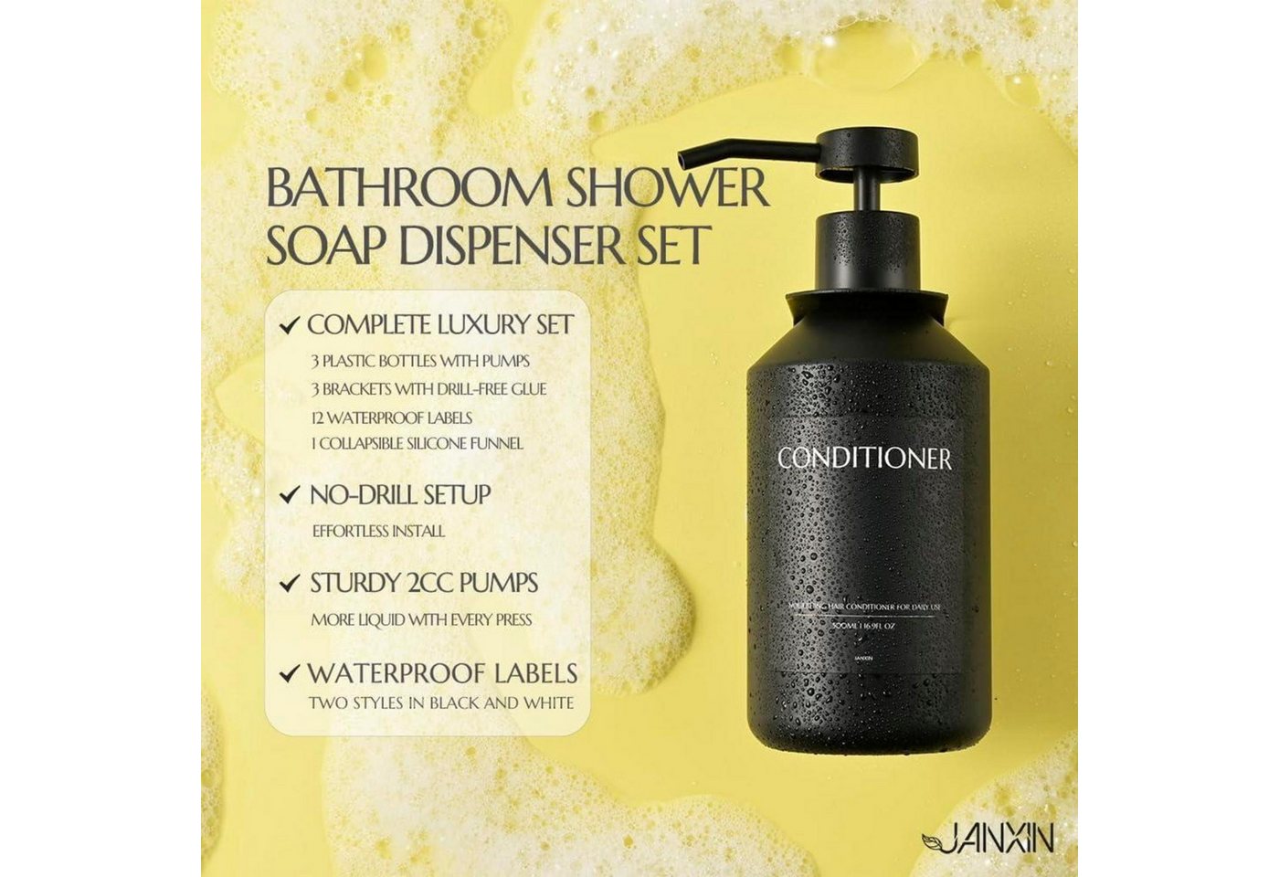 LuxusKollektion Seifenspender Seifenspender 3er Set Schwarz Wandmontage 500ml