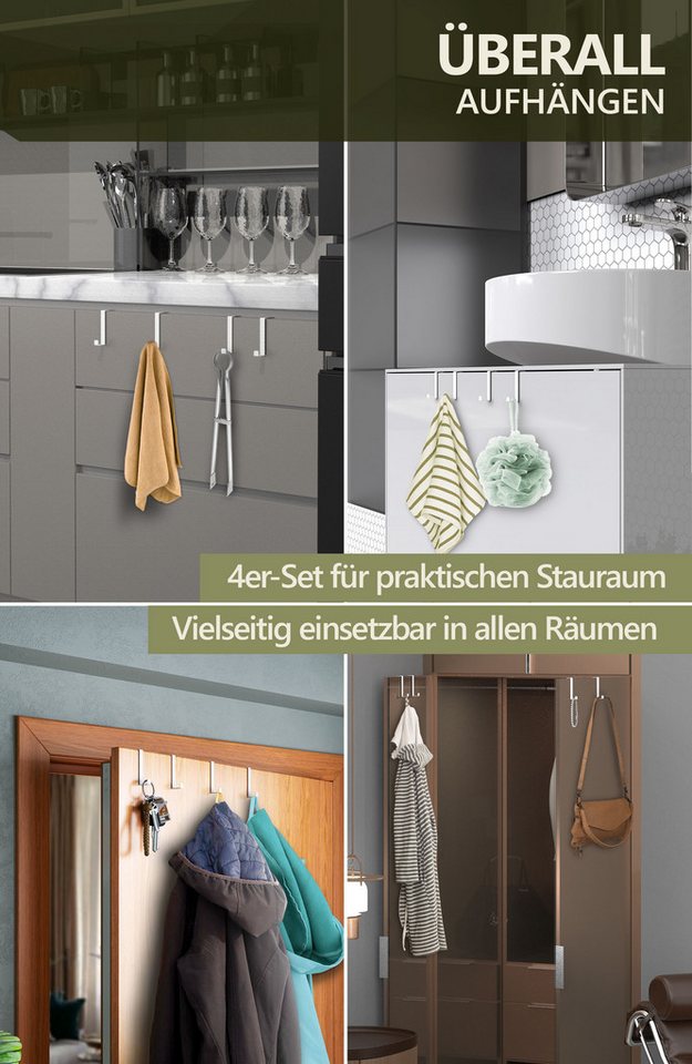 Lindenstein Türhaken Türhaken zum Einhängen, Türen, (Packung, 4-St., 4), ohne Bohren,Stabil,langlebig,rostbeständig,verformungsresistent Bild 3