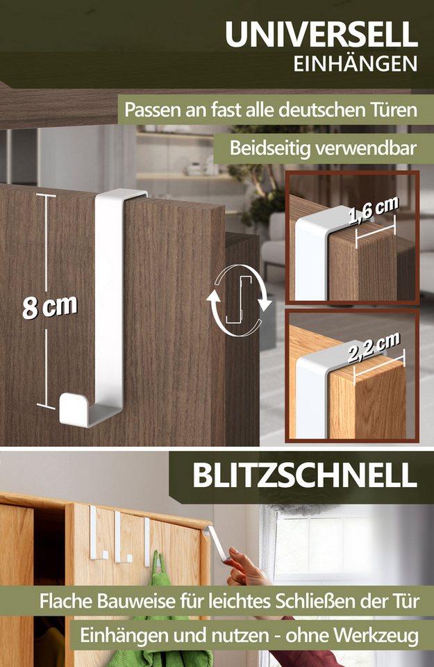 Lindenstein Türhaken Türhaken zum Einhängen, Türen, (Packung, 4-St., 4), ohne Bohren,Stabil,langlebig,rostbeständig,verformungsresistent Bild 4