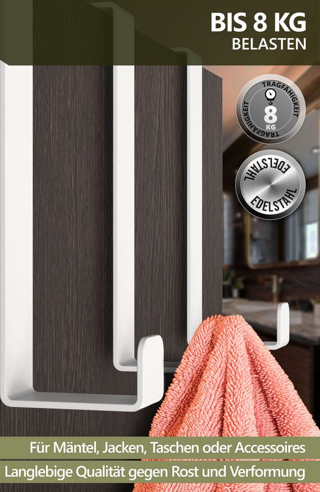 Lindenstein Türhaken Türhaken zum Einhängen, Türen, (Packung, 4-St., 4), ohne Bohren,Stabil,langlebig,rostbeständig,verformungsresistent Bild 5