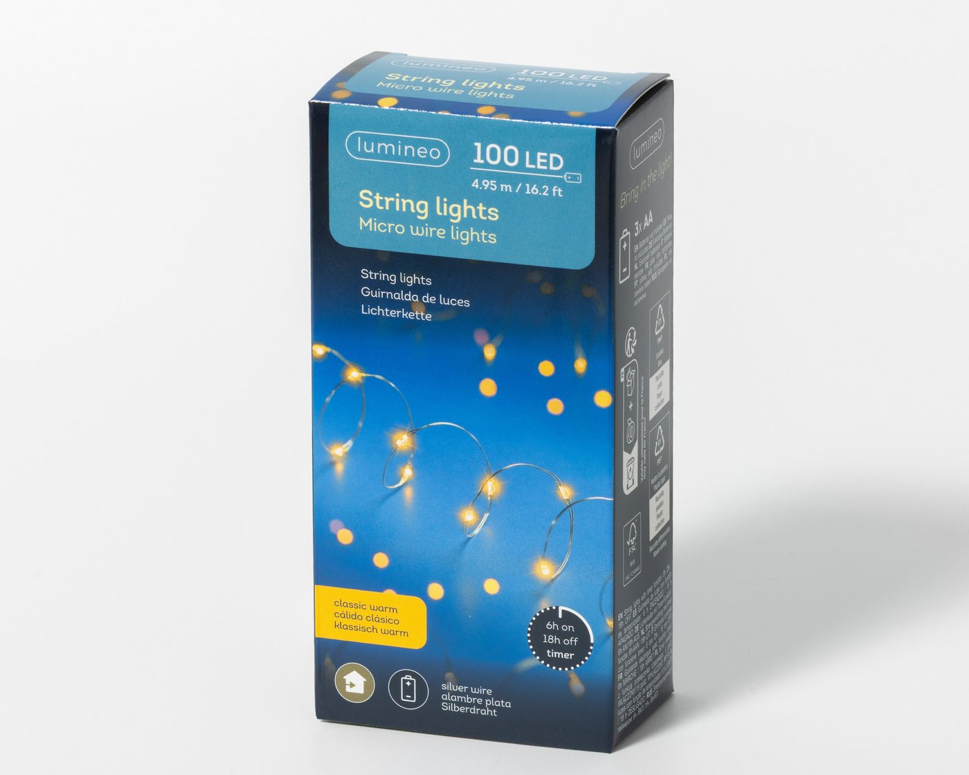 Lumineo LED-Lichterkette, LED Draht Lichterkette 4,95m Batterie 100 Micro-LEDs Klassisch Warm Bild 5