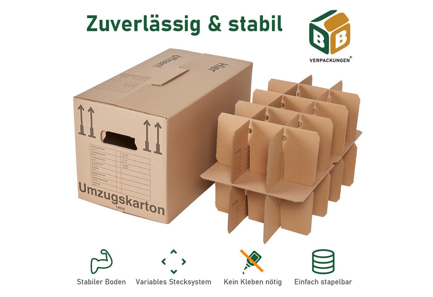 BB-Verpackungen Umzugskarton Gläserkarton inkl. Einsatz für 30 Gläser, 2-wellig, 600 mm x 330 mm x 340 mm, 10 Stück Bild 2