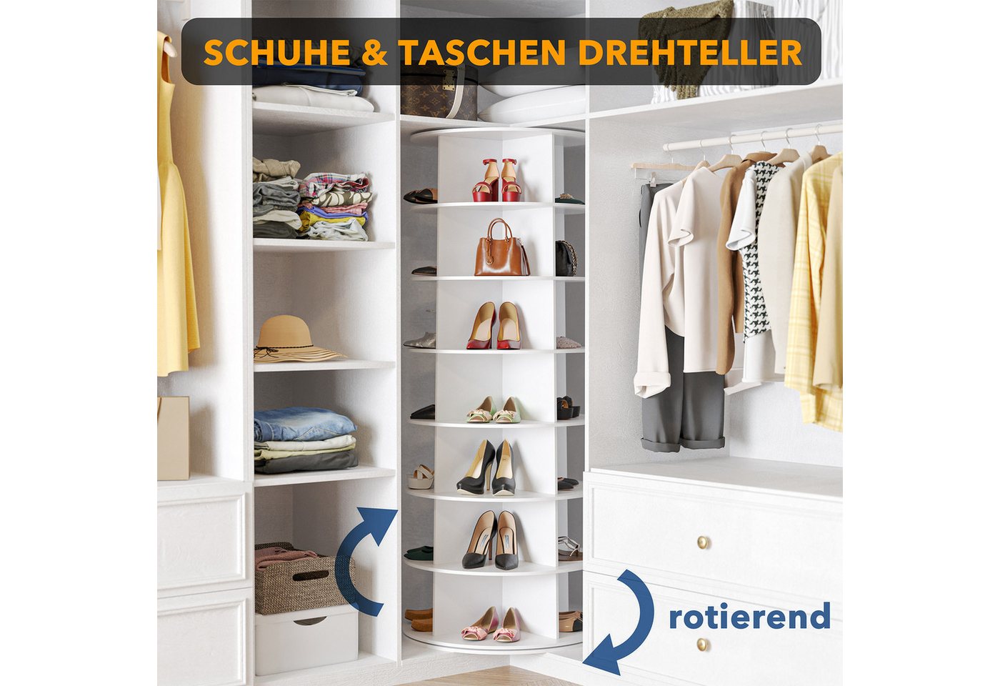SpaceAid Bücherregal Drehbares Schuhregal, mit 7 Ebenen, 360-Grad