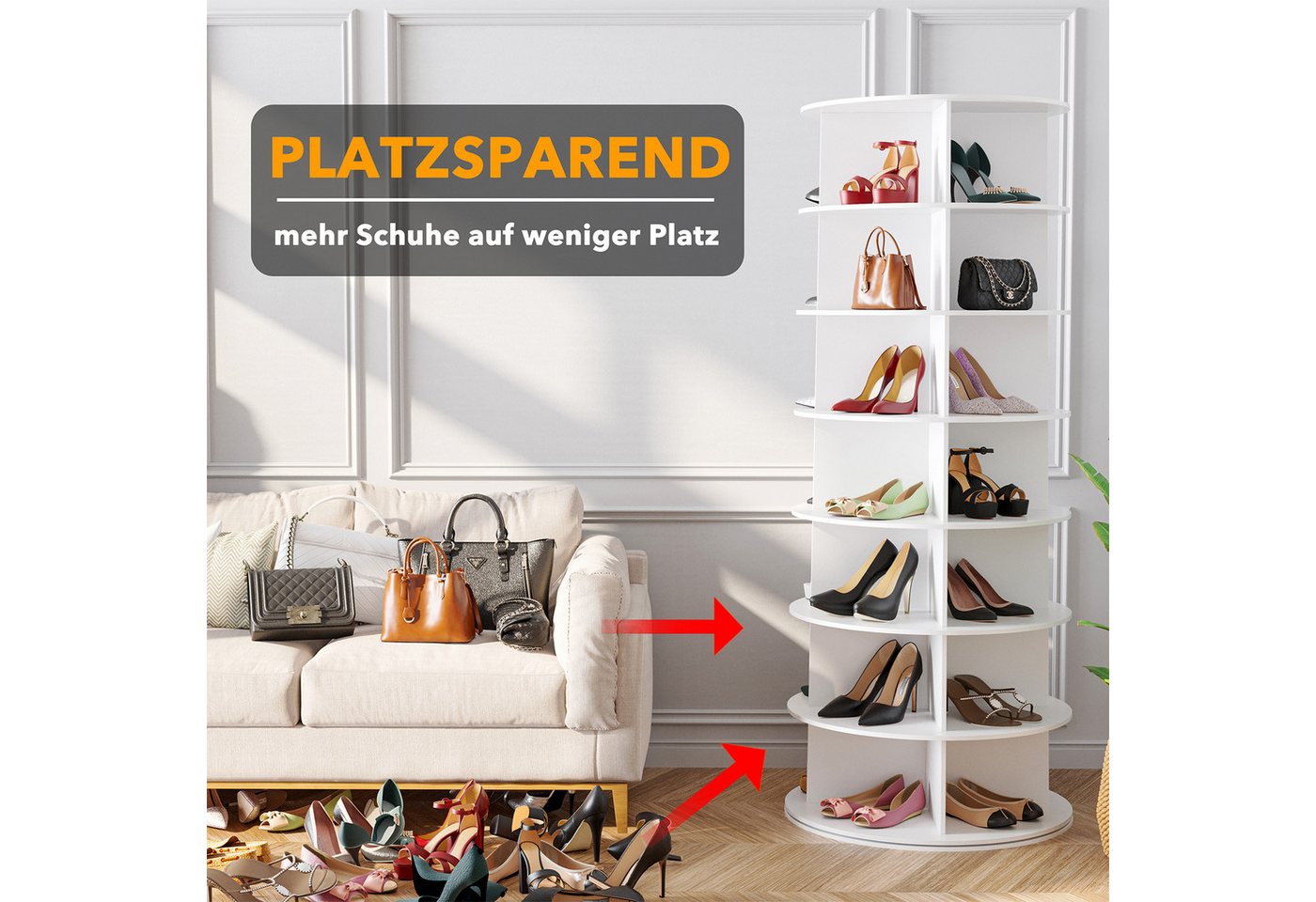 SpaceAid Bücherregal Drehbares Schuhregal, mit 7 Ebenen, 360-Grad Bild 2